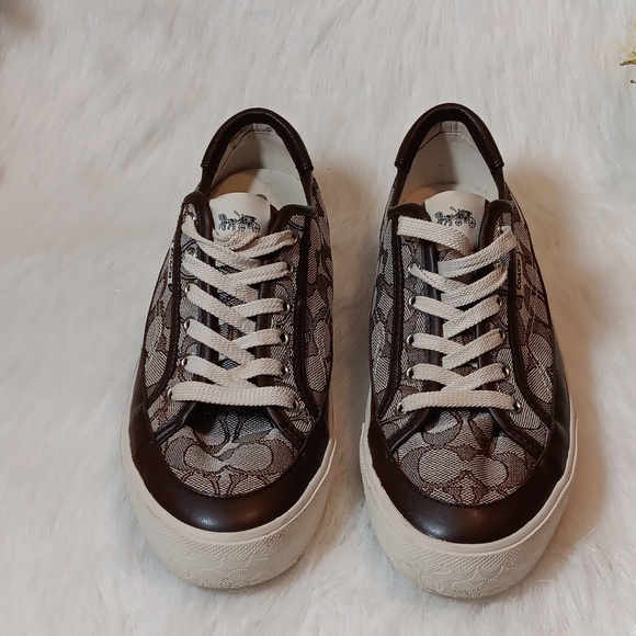 Coach /Monogram Leather Low-Top Sneakers - Picture 1 of 8